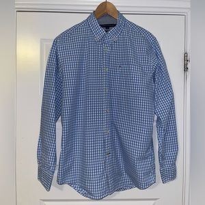 TOMMY HILFIGER BUTTON UP DRESS SHIRT - BLUE PLAID (M)